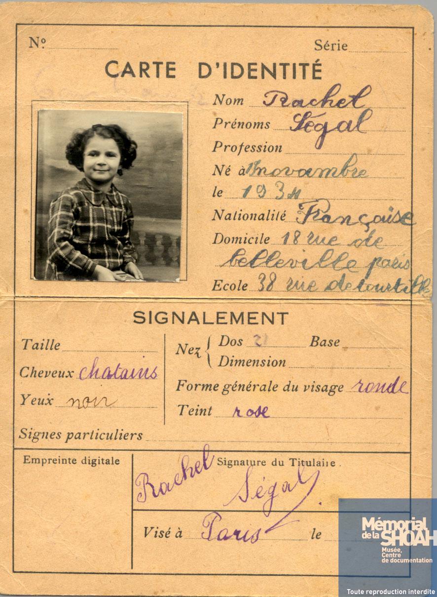 Carte d'identité de Rachel Ségal, 1939.